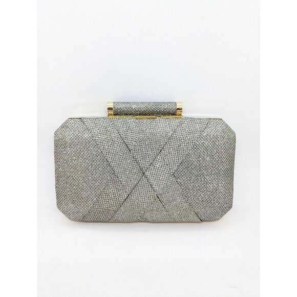 INC International Concepts Lindsayy XX lurex metallic clutch shoulder bag SILVER - Picture 14 of 14